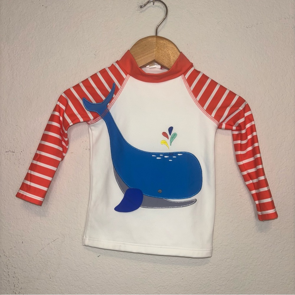 Baby Boden whale rashguard swim shirt, size 6-12 months